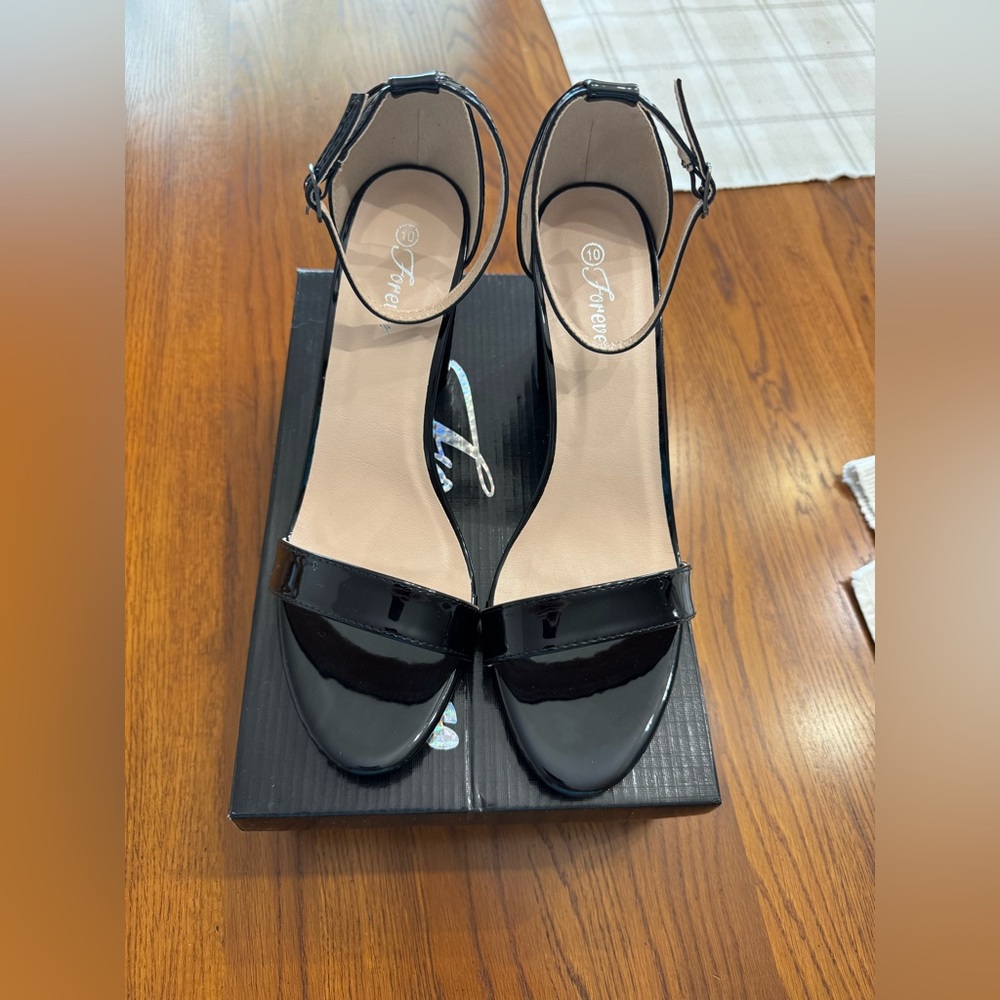 Forever Link Glossy Black Ankle Strap Heels